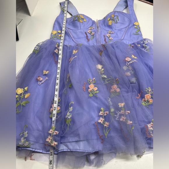 Lavender Blue Floral Embroidery Tulle Formal Dress Mini Length Homecoming 18 - Picture 7 of 13